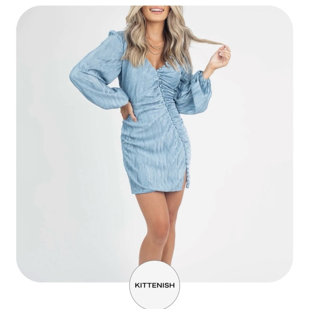Kittenish Blue Cocktail Dress with Ruched Detail
